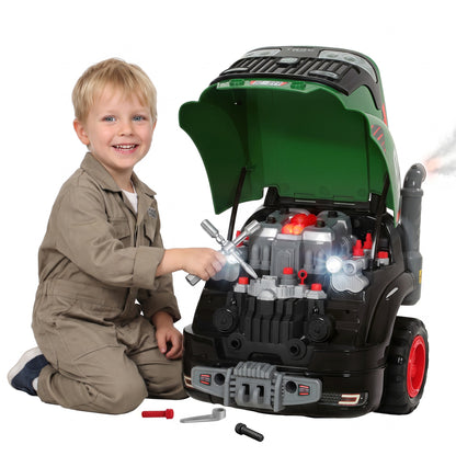 Kids Truck Engine Toy with Spray Lights Sounds for 3-6 Years, Green