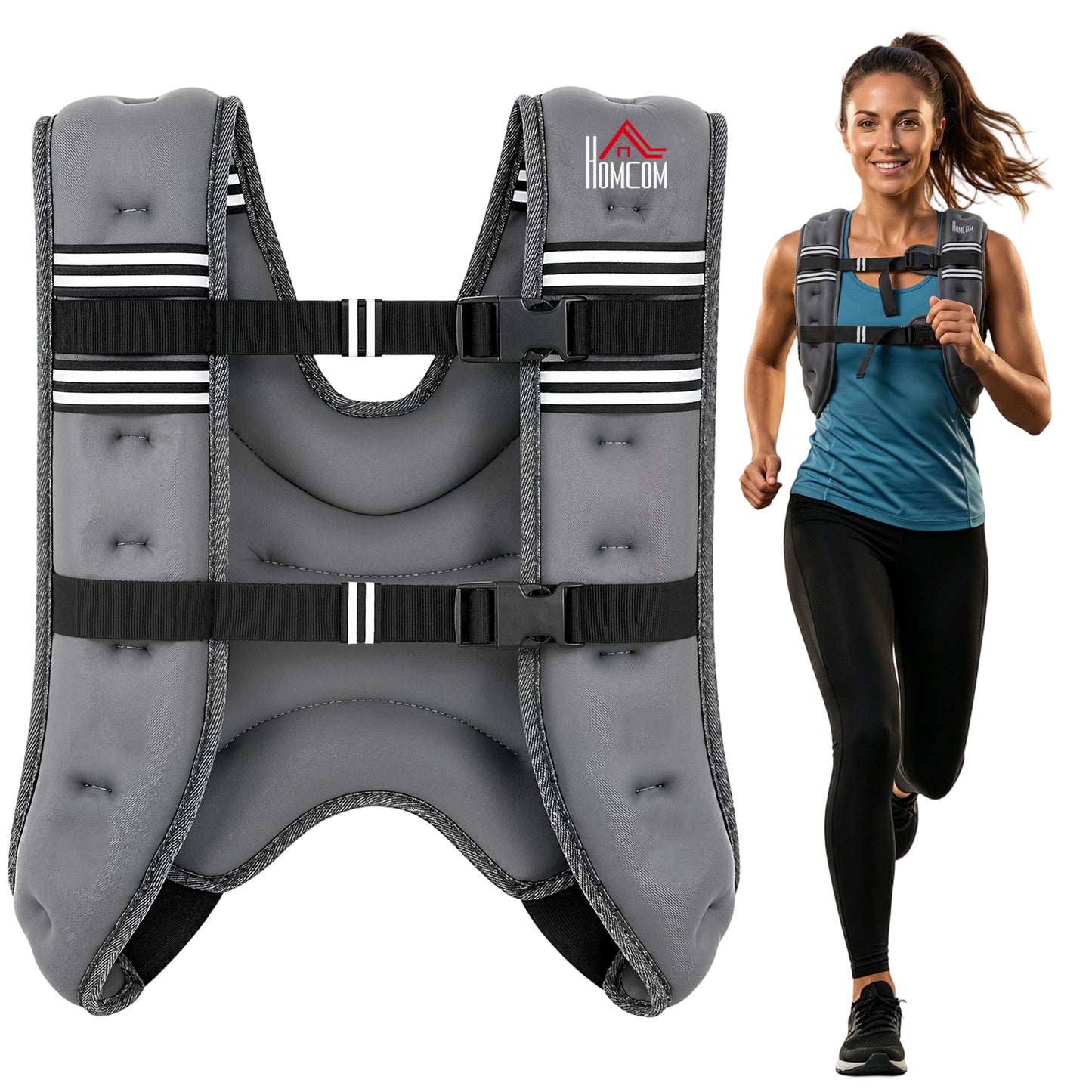 5KG Weighted Vest, Running Weight Vest with Adjustable Straps, Convenient Pocket and Reflective Strips, for Men and Women Cardio Exercise Strength Training Workout, Grey