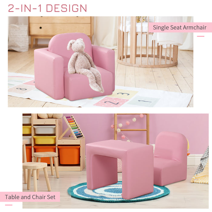 2 In 1 Toddler Sofa Chair, 48 x 44 x 41 cm, for Game Relax Playroom, Pink