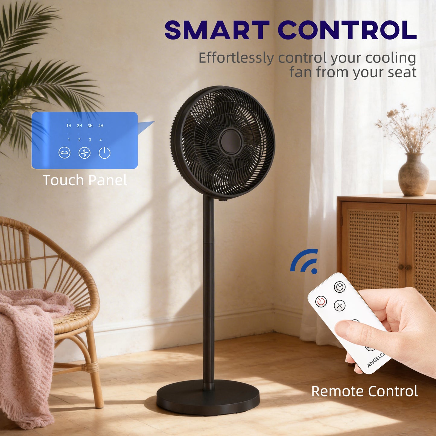 40 cm Standing Pedestal Fan, Quiet Electric Cooling Floor Fan, Black