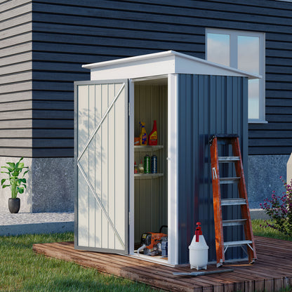 Metal Garden Shed, Outdoor Lean-to Shed for Tool Motor Bike, with Adjustable Shelf, Lock, Gloves, 5'x3'x6', Grey