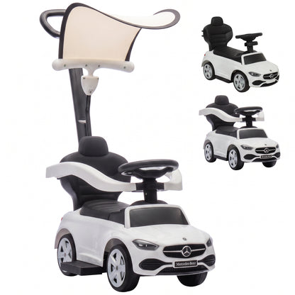 3 in 1 Licensed Mercedes-Benz Ride on Push Car with Canopy, White