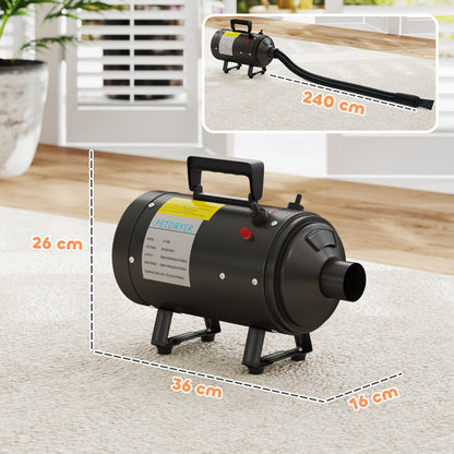 2200W Dog Hair Dryer with Adjustable Temperature & Velocity, Black