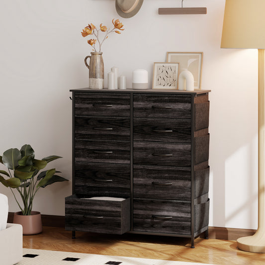 Fabric Chest of Drawers, 10 Drawer Dresser for Bedroom, Black