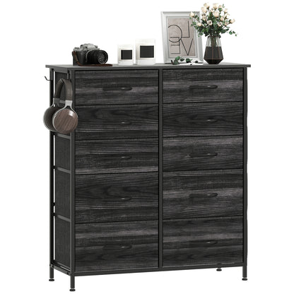 Fabric Chest of Drawers, 10 Drawer Dresser for Bedroom, Black