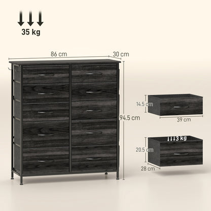 Fabric Chest of Drawers, 10 Drawer Dresser for Bedroom, Black