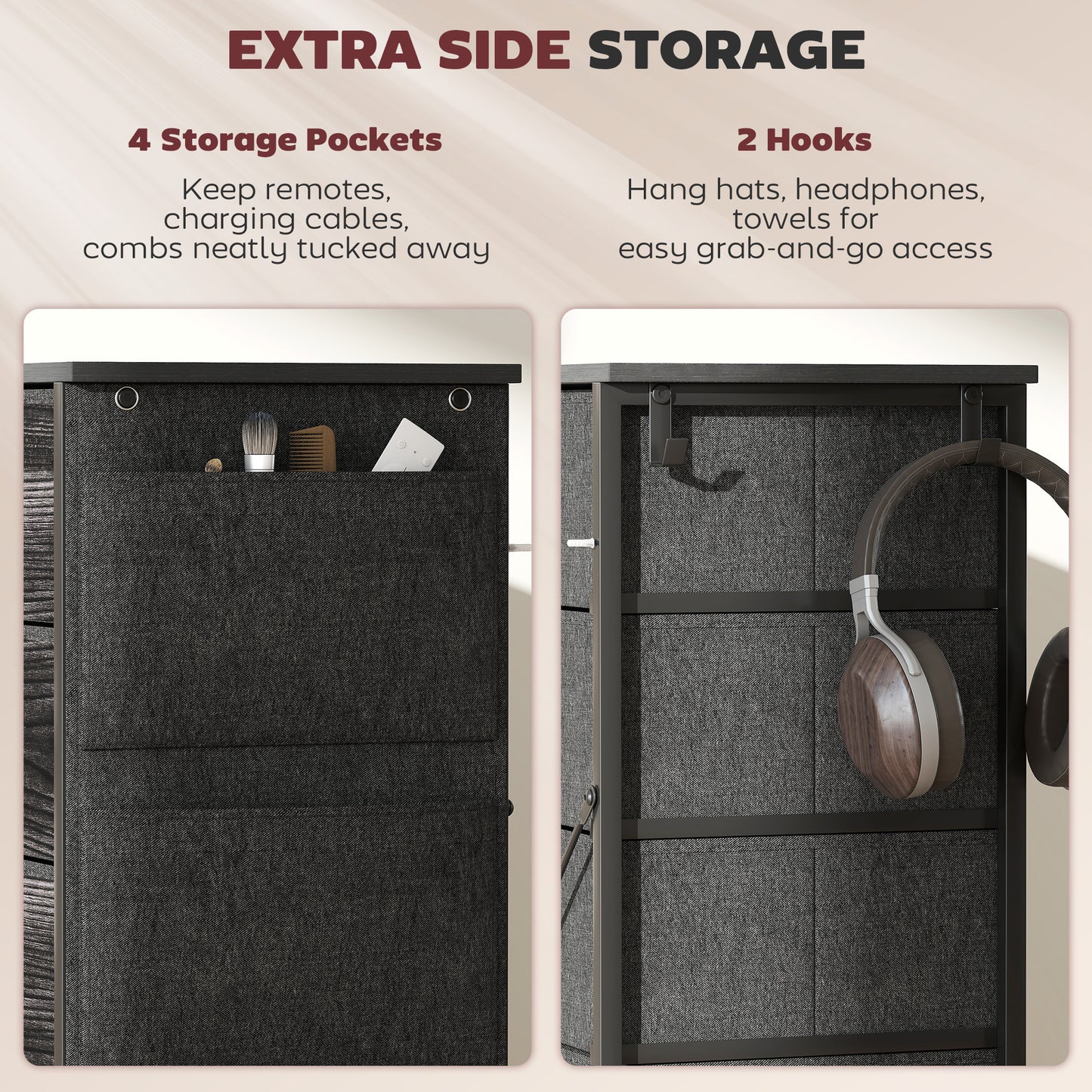 Fabric Chest of Drawers, 10 Drawer Dresser for Bedroom, Black