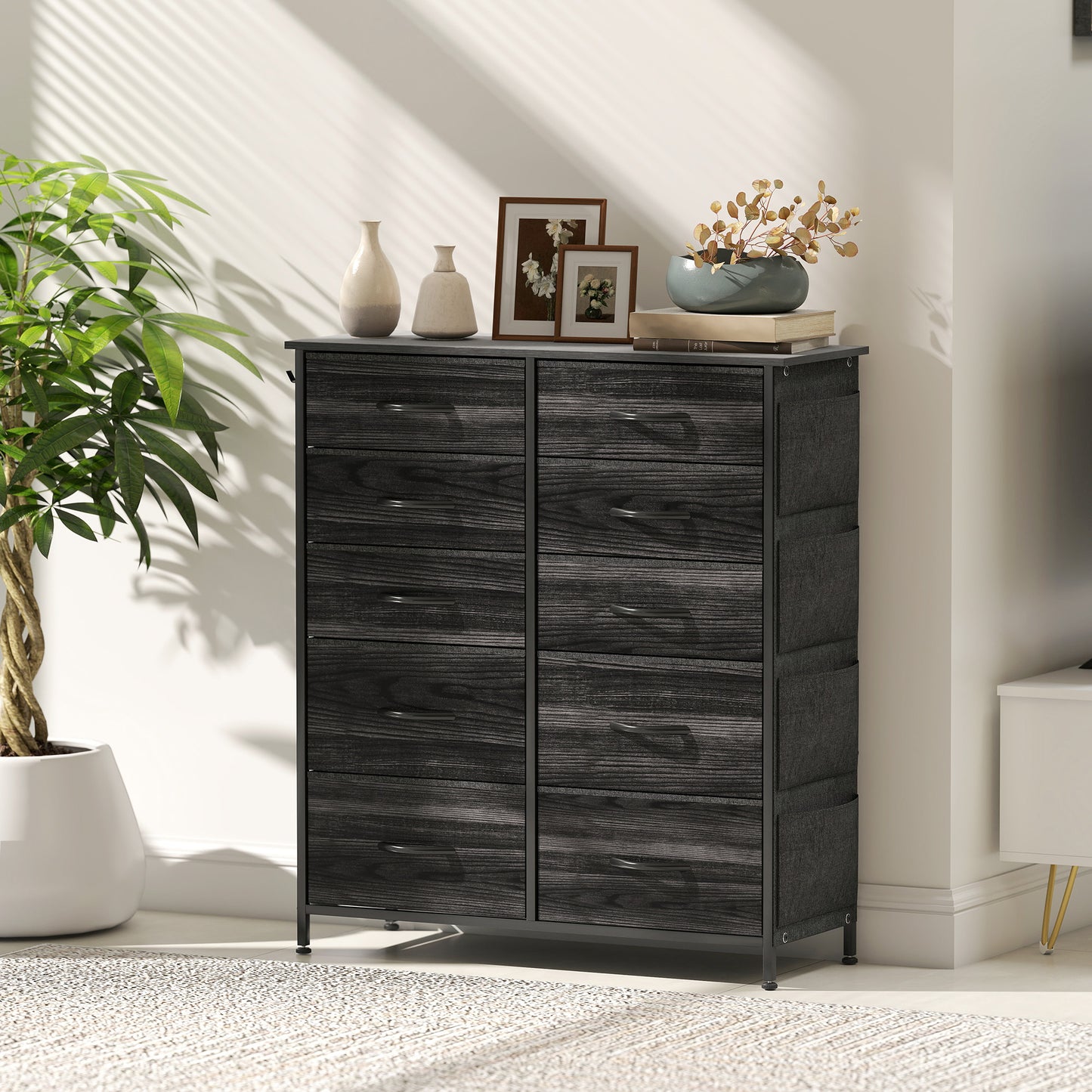 Fabric Chest of Drawers, 10 Drawer Dresser for Bedroom, Black