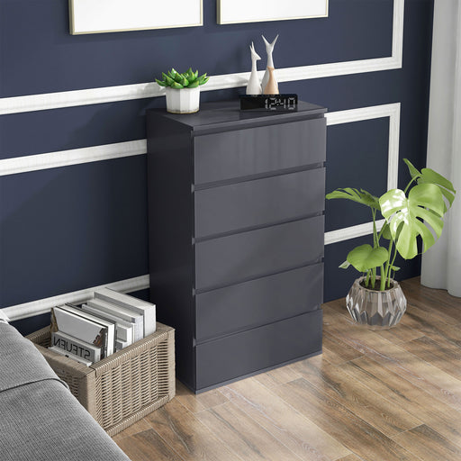 High Gloss Chest of Drawers, 5-Drawer Storage Cabinets, Modern Dresser, Storage Drawer Unit for Bedroom