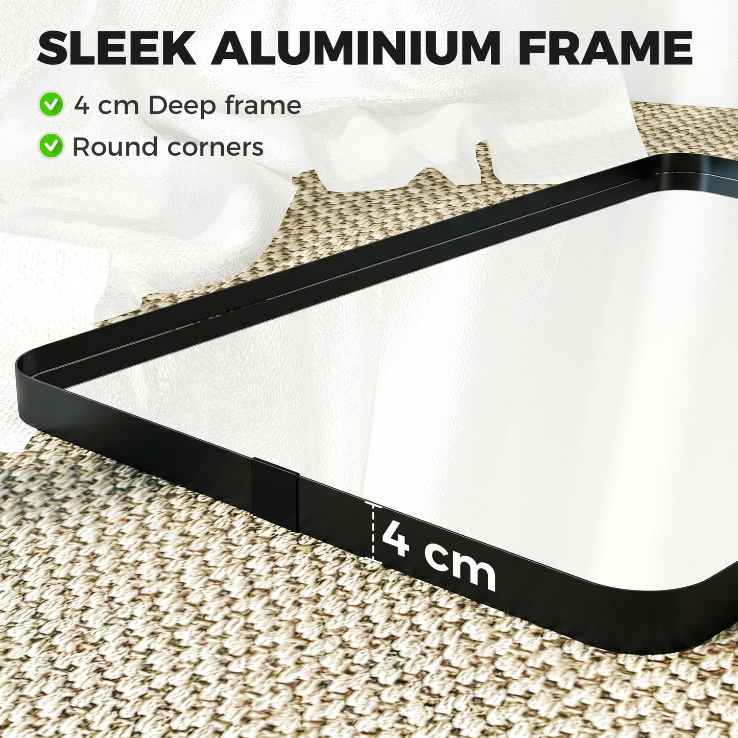 Wall Mirror with Elevated Aluminium Alloy Frame, 60 x 90 cm Bathroom Mirror with Tempered Glass for Living Room, Bedroom, Hallway, Black