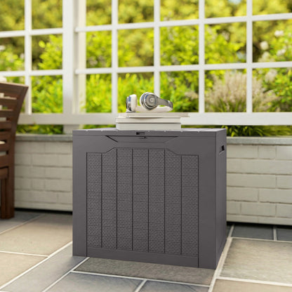 93L Plastic Garden Storage Box, Storage Container w/ Handles, Brown