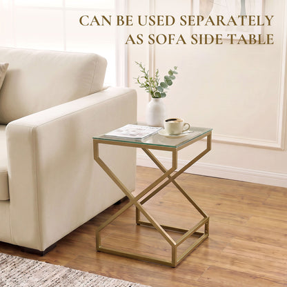Nest of Tables, Side Table Set of 2 with Transparent Top, Transparent