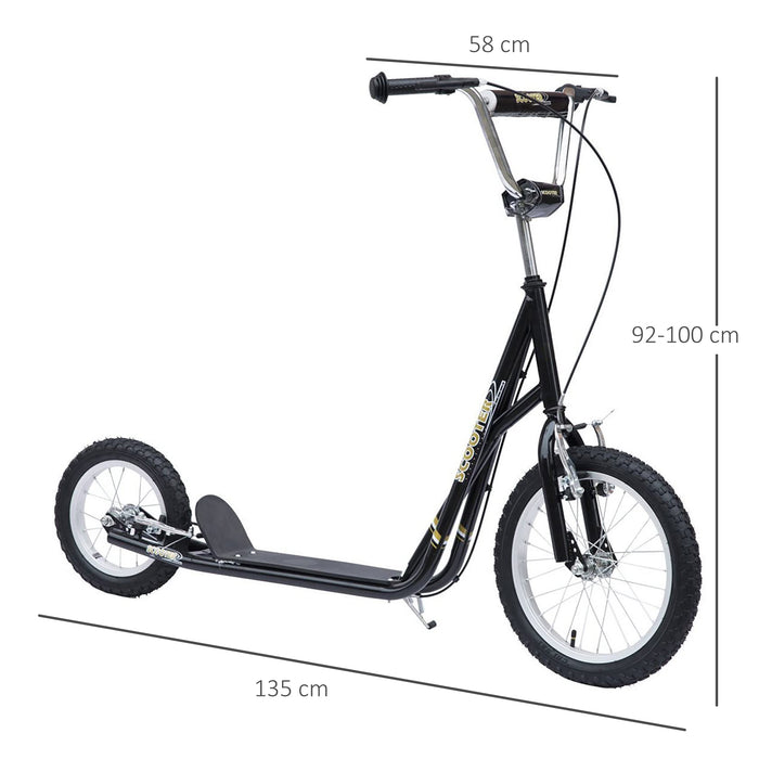 Teen Scooter Adjustable Height Dual Brakes Rubber Wheels Kickstand, Black