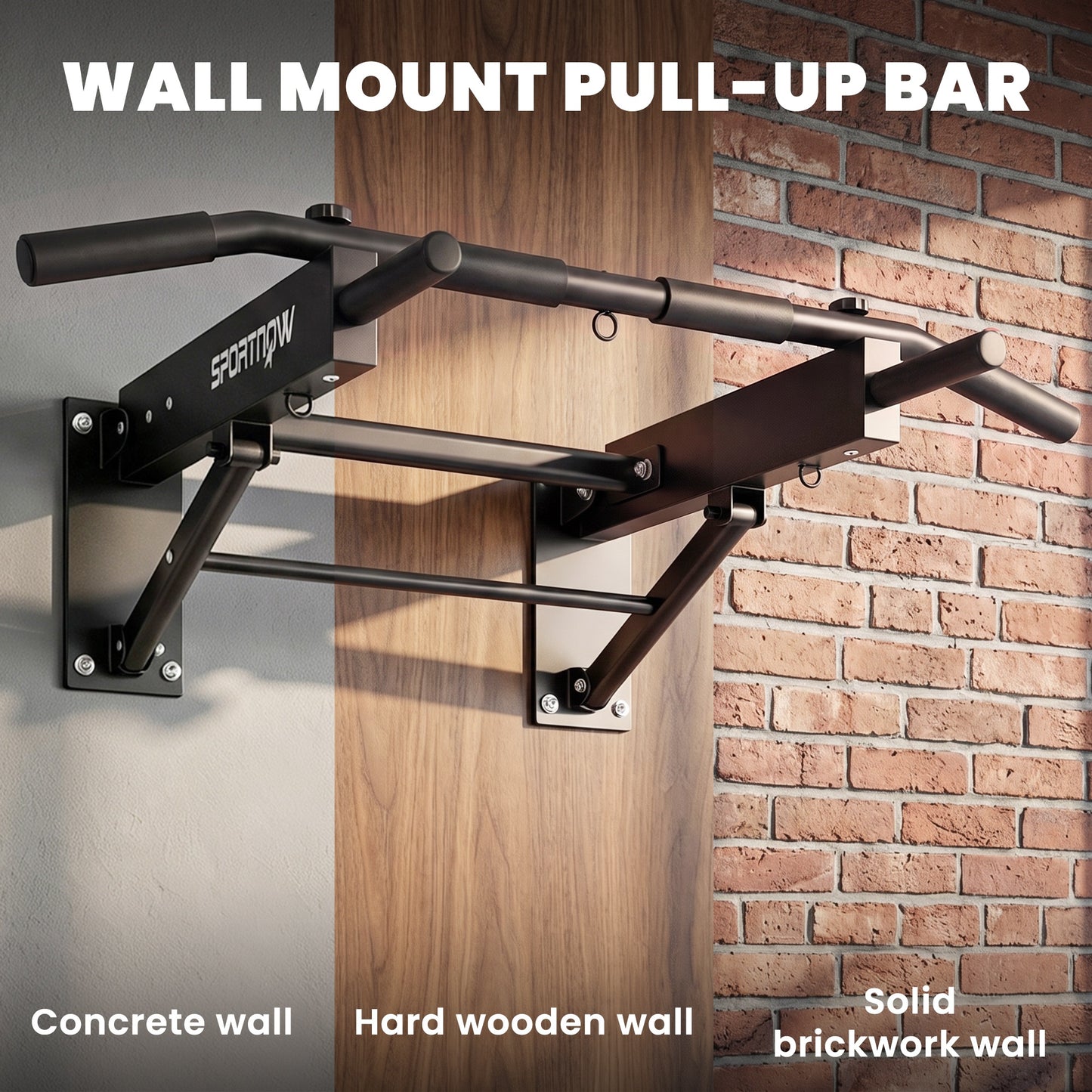 Pull Up Bar Wall Mounted Chin Up Bar with Folding Design, 3 Hooks for Resistance Bands, Multi Non-Slip Grips, Upper Body Workout Bracket for Home Gym, Supports up to 120 kg, Black