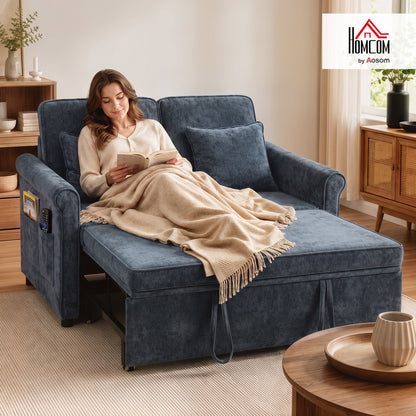 2 Seater Sofa Bed, 3-in-1 Convertible Pull Out Sofa Bed, Dark Blue