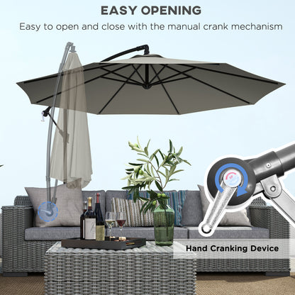3(m) Cantilever Parasol Banana Umbrella w/ Crank, Light Grey