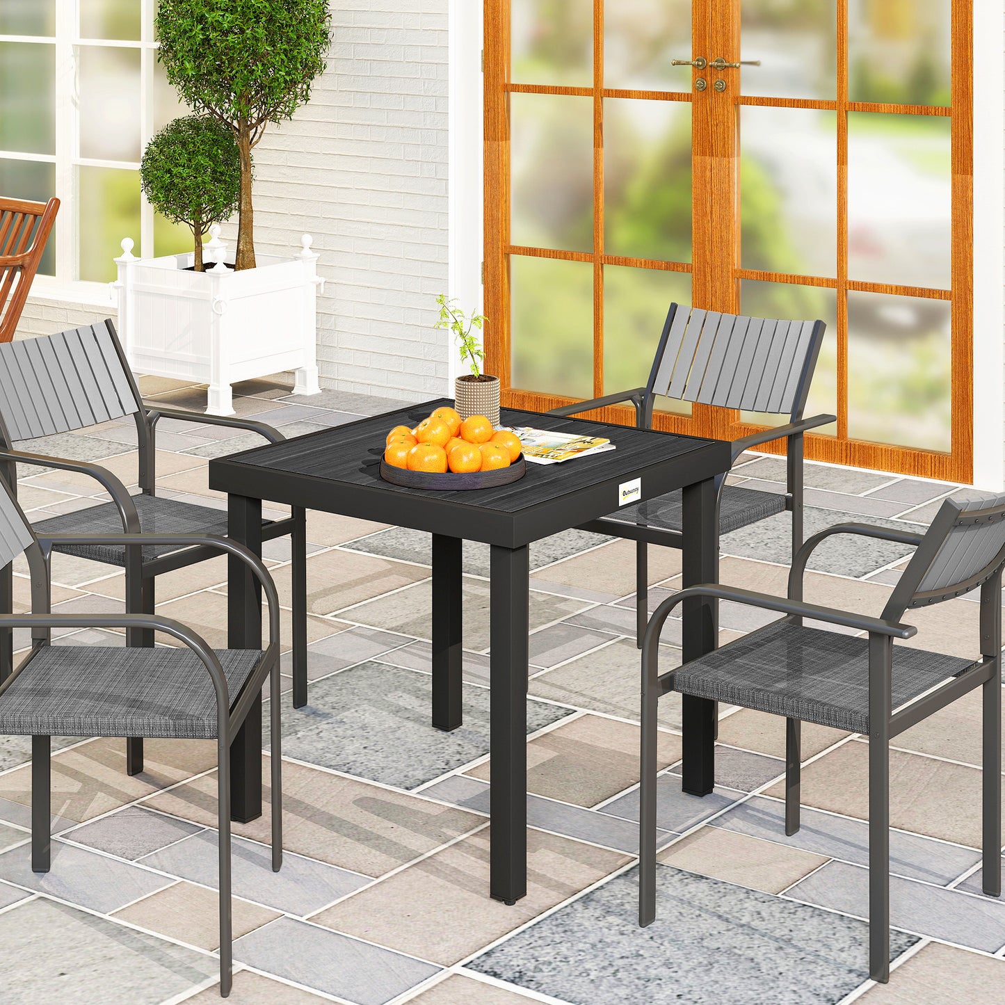 78 cm Garden Dining Table for 4, Square Outdoor Side Table, Black