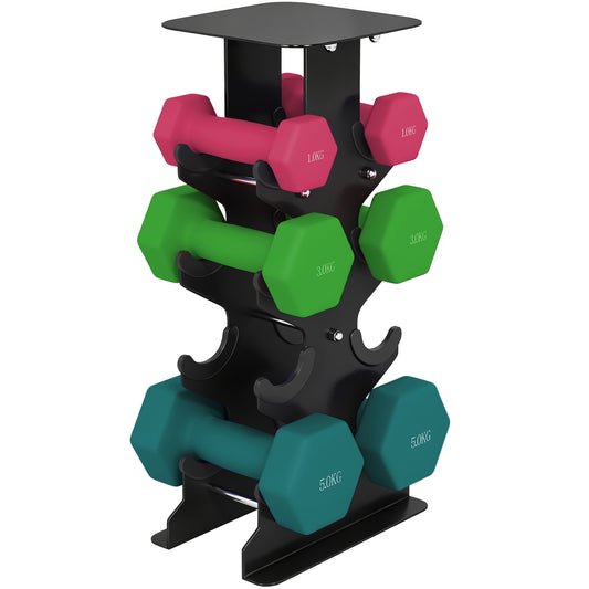 Hex Dumbbells Set with Dumbbell Rack, 2 x 1kg, 2 x 3kg, 2 x 5kg