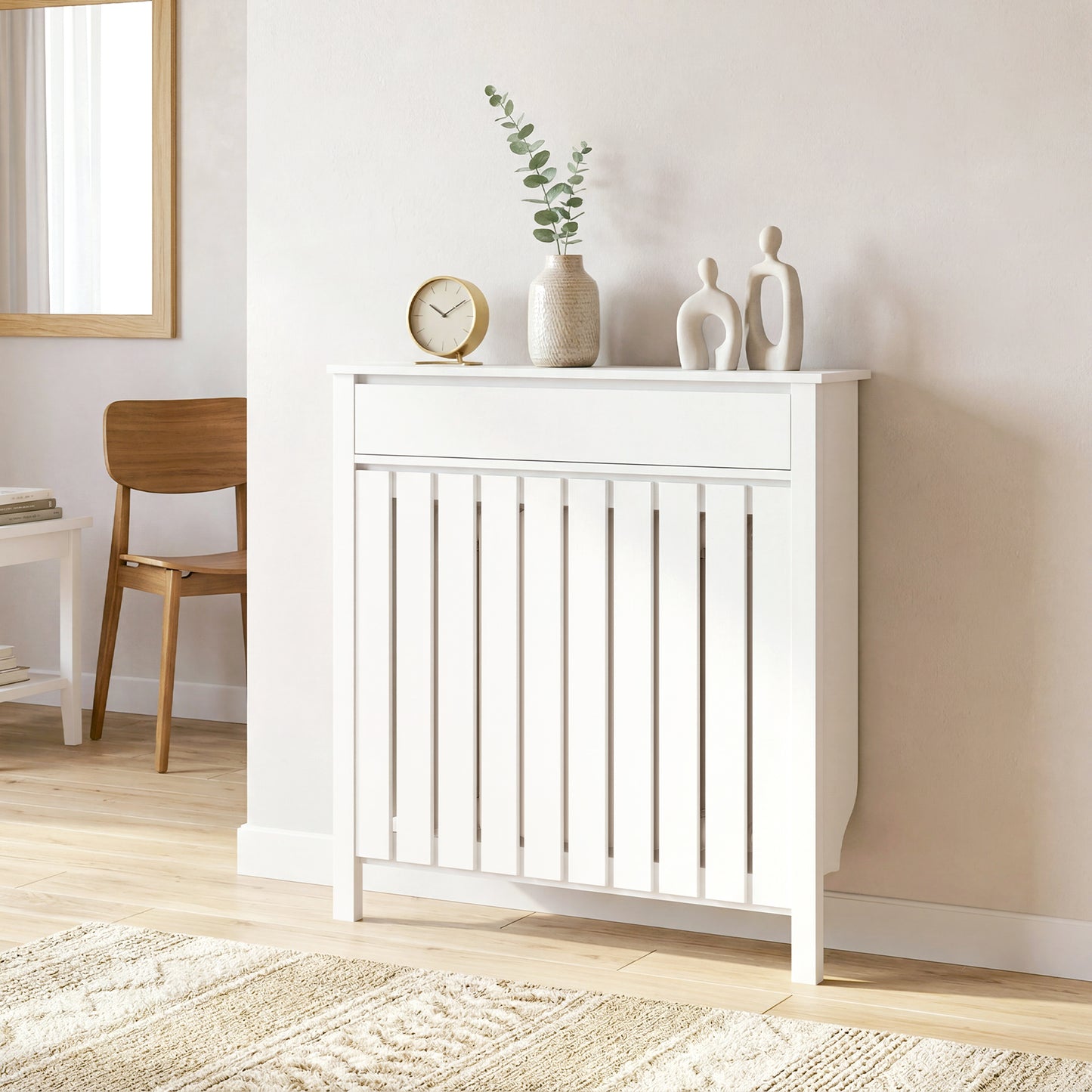 Radiator Cover with Drawer and Vertical Slats White