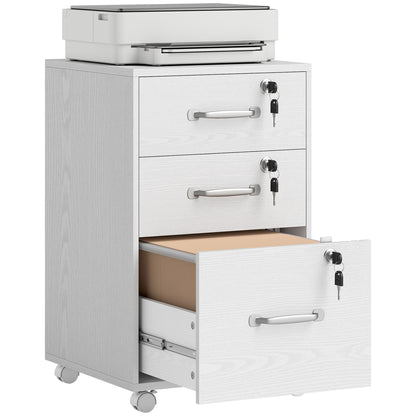 3 Drawer File Cabinet Rolling Filing Cabinet for A4 and Letter White