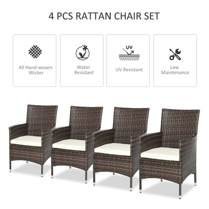 4 PC Rattan Chair Set, Patio Chairs Set, Cushioned Outdoor Rattan Furniture