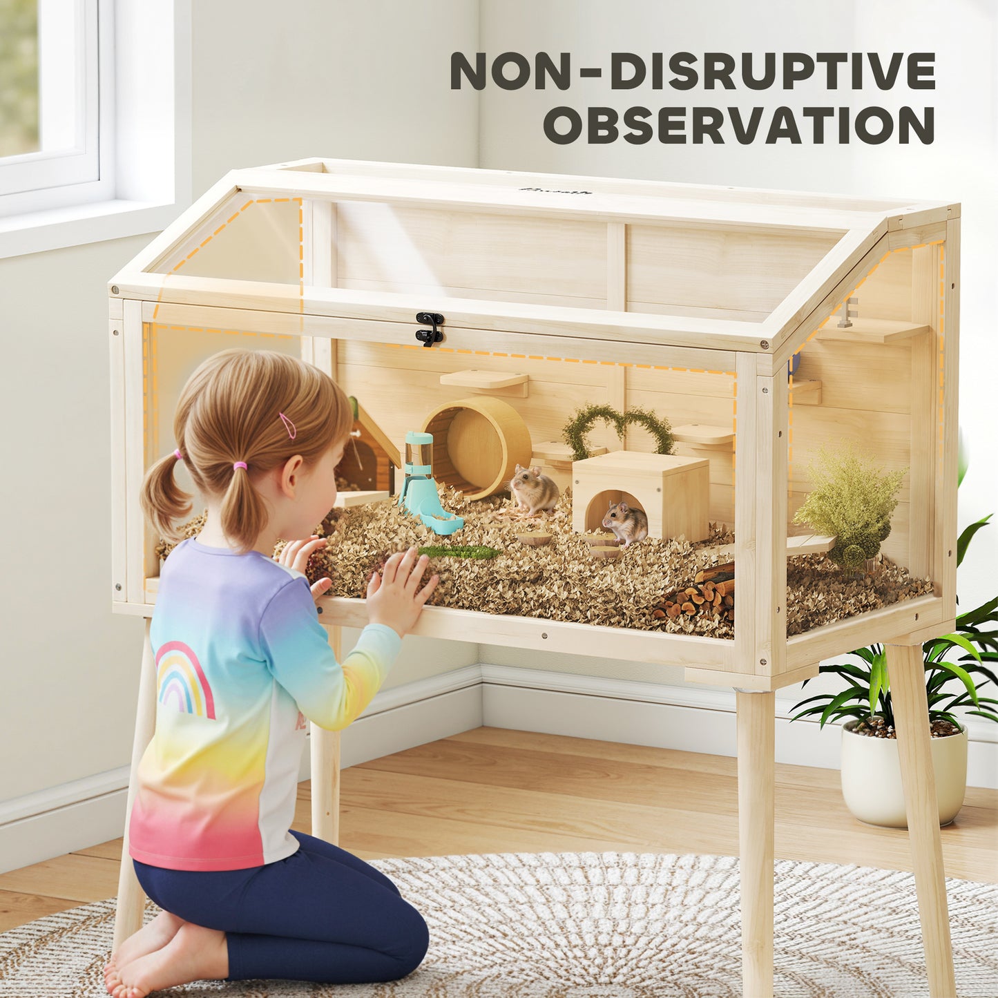 Wooden Hamster Cage, Gerbils Cage with Openable Top and Seesaws