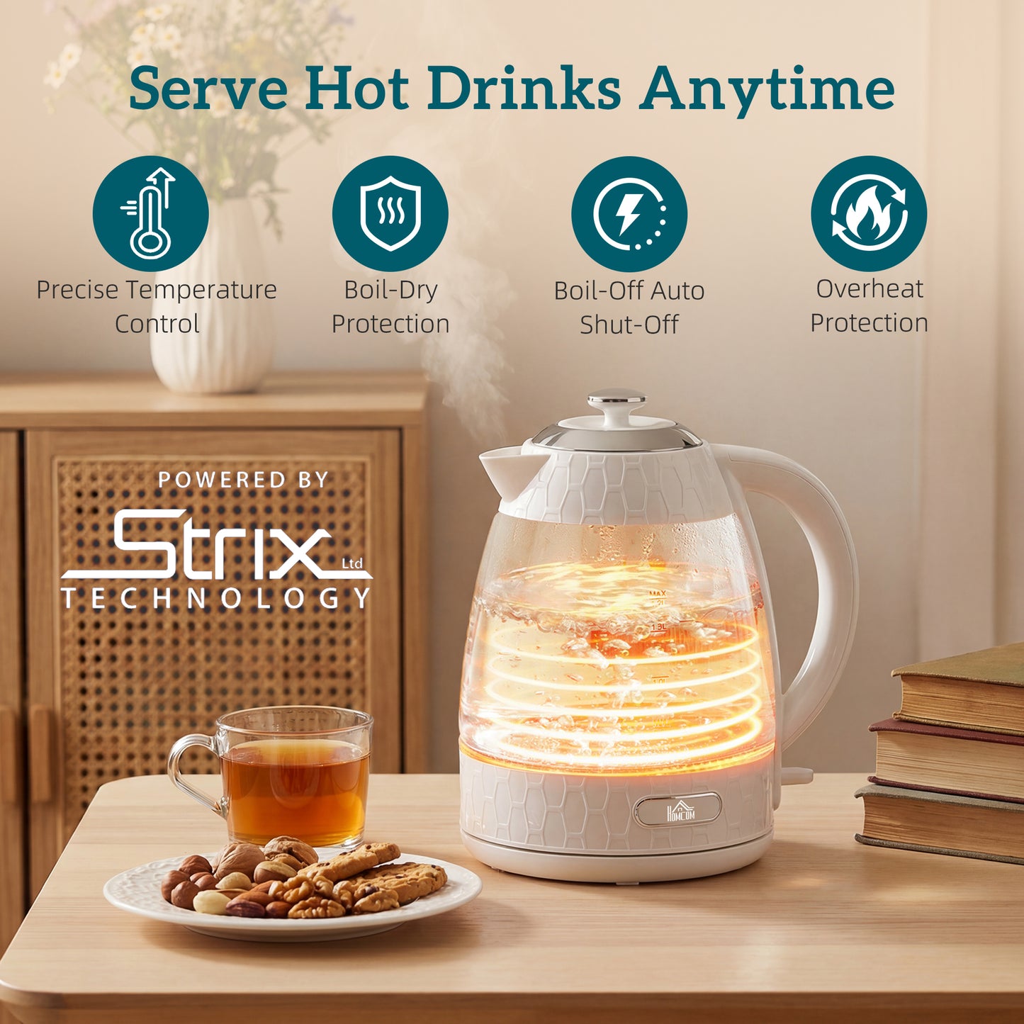Kettle and Toaster Set with Strix Thermostat, Crumb Tray, Cream