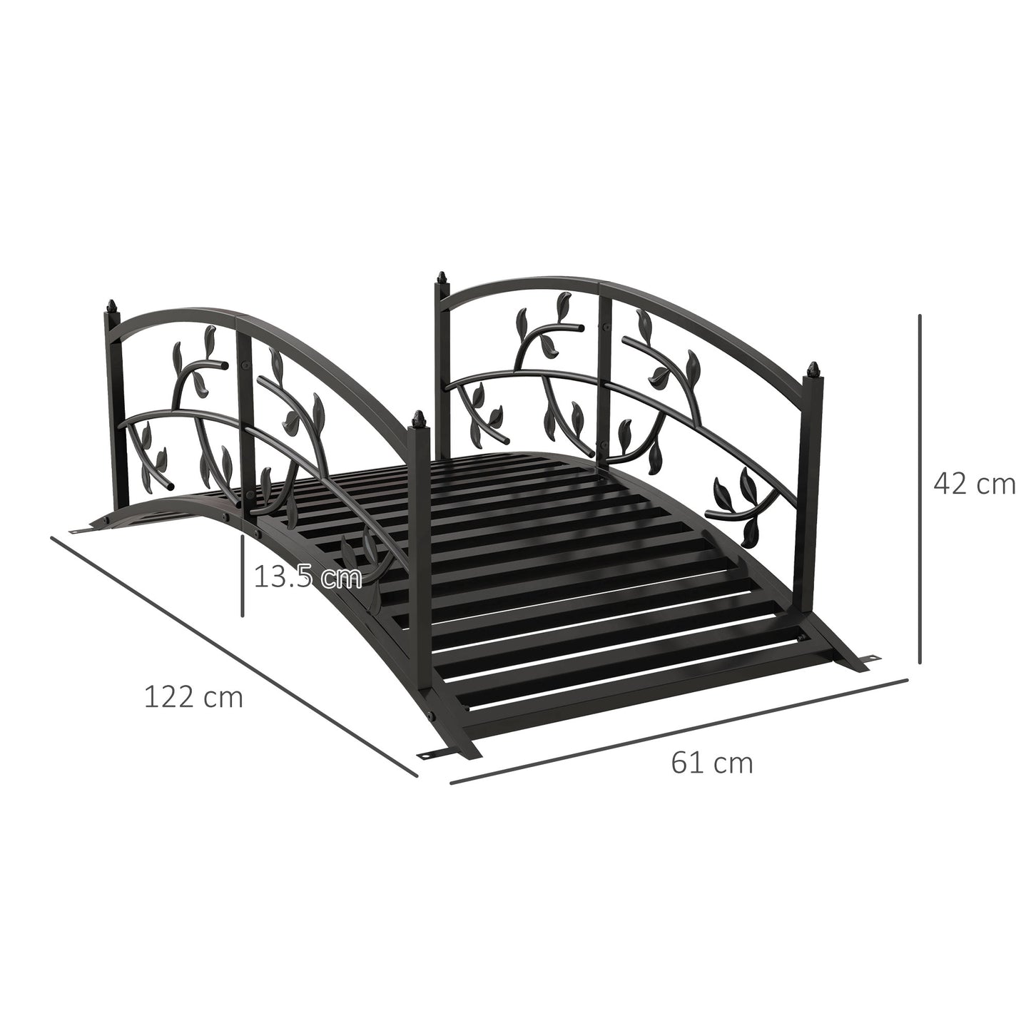 1.2M Metal Decorative Vine Pattern Arch Garden Bridge, Black