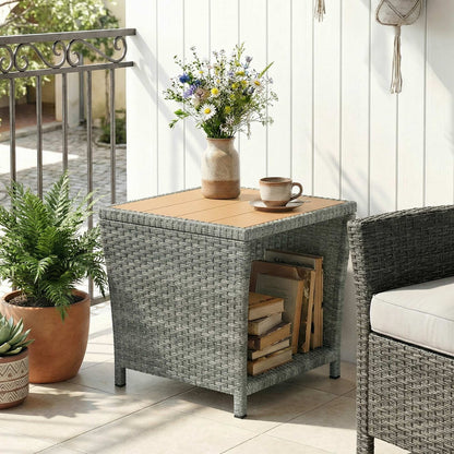 Side Table 2-Tier with Storage Shelf/Light Grey