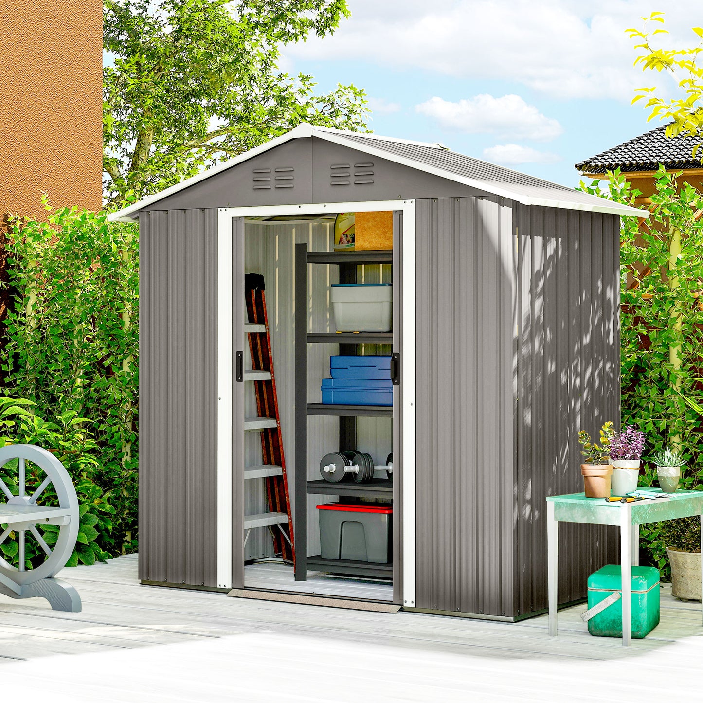 6.5x3.5ft Metal Garden Shed for Garden, Light Grey