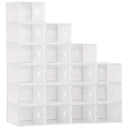18PCS Stackable Clear Plastic Shoe Storage Box for UK/EU Size 8.5/43