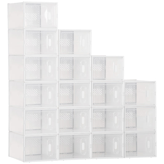 18PCS Stackable Clear Plastic Shoe Storage Box for UK/EU Size 8.5/43