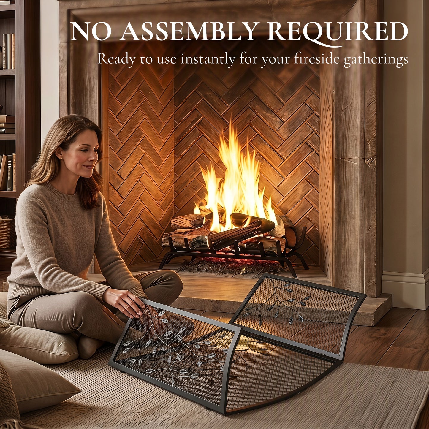 3-Panel Folding Fireplace Screen for Protection, Black