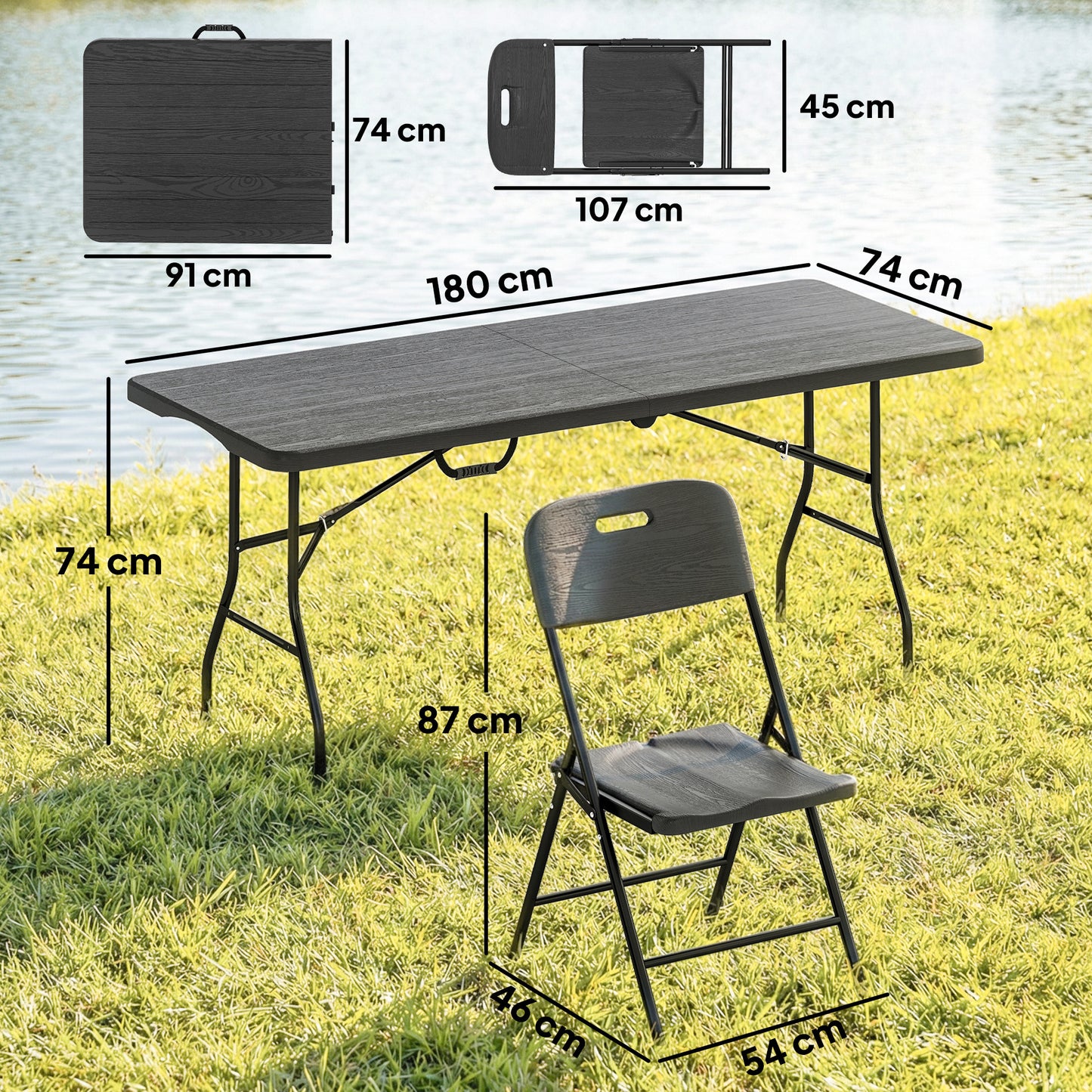 5 Piece 6ft Foldable Table and Chairs, Portable Picnic Table Set