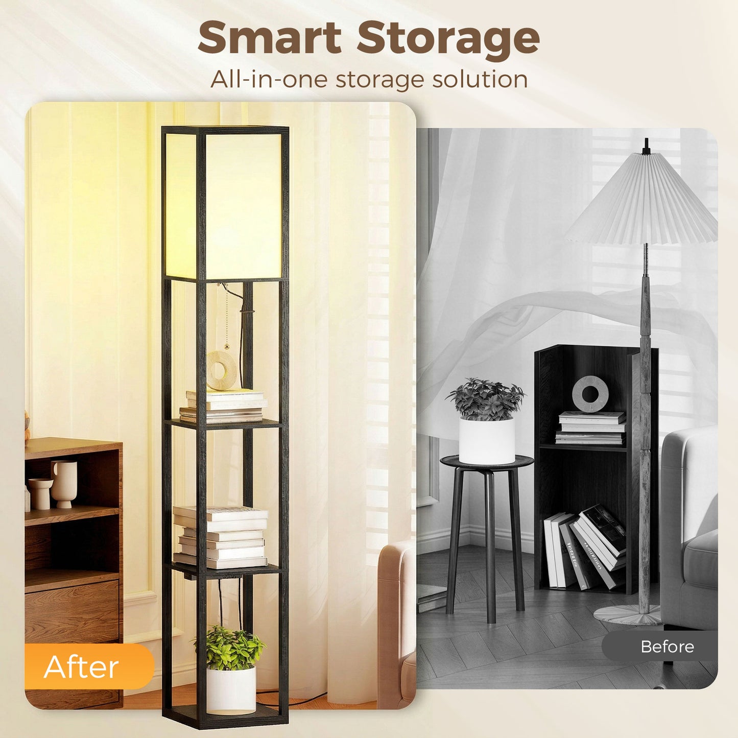 3-Tier Floor Lamp with Shelves and Storage, Modern Corner Standing Lamp with Lampshade, Reading Light with Foot Switch for Living Room, Bedroom, Home Office, LED Bulb Included, Black