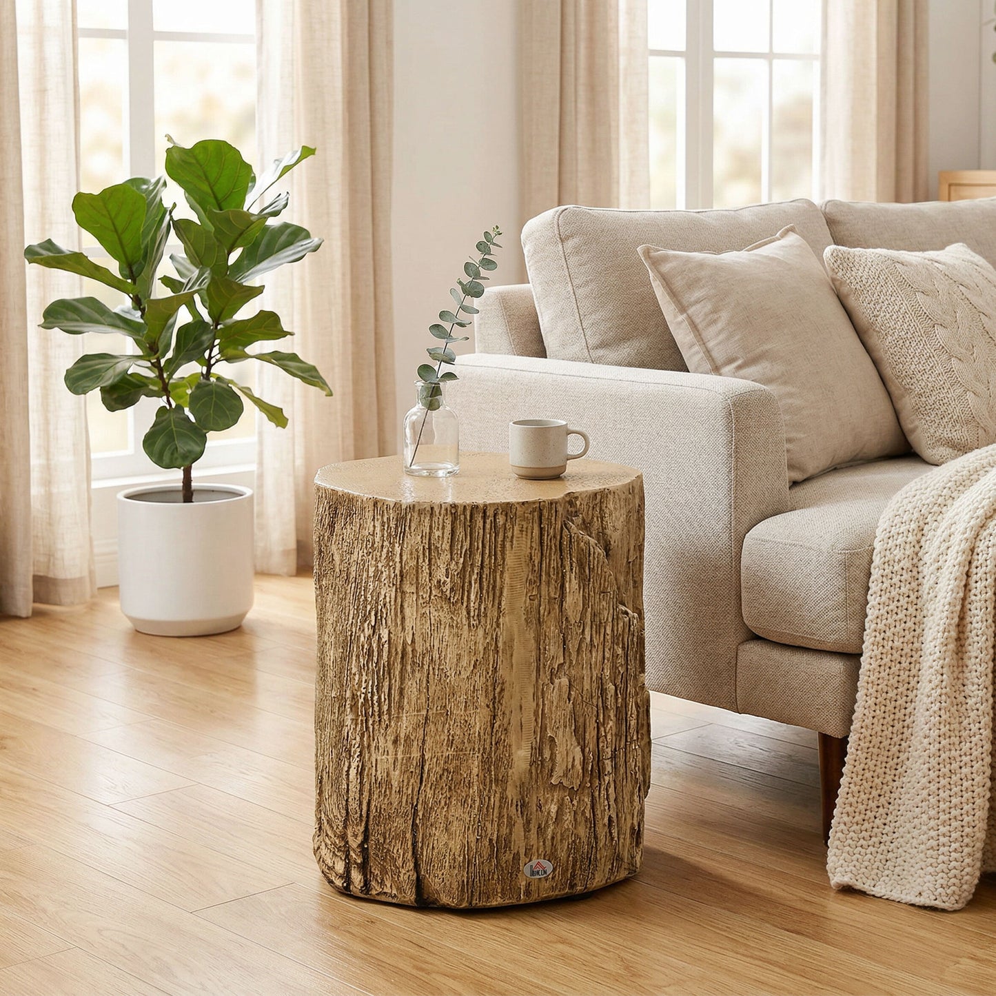 Concrete Side Table Tree Stump End Table for Indoor Outdoors Natural