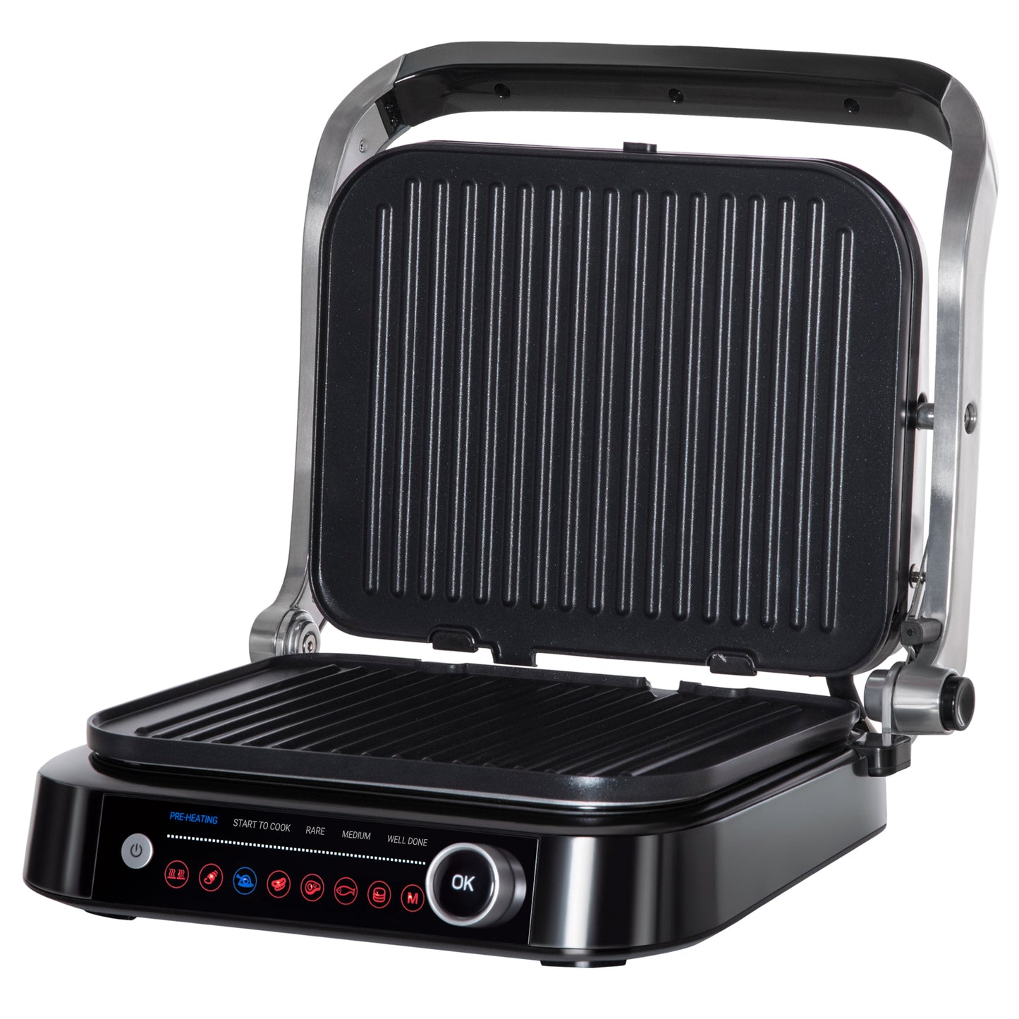 Health Grill & Panini Press, 2100W w/ 180° Flat Open 8 Automatic Settings
