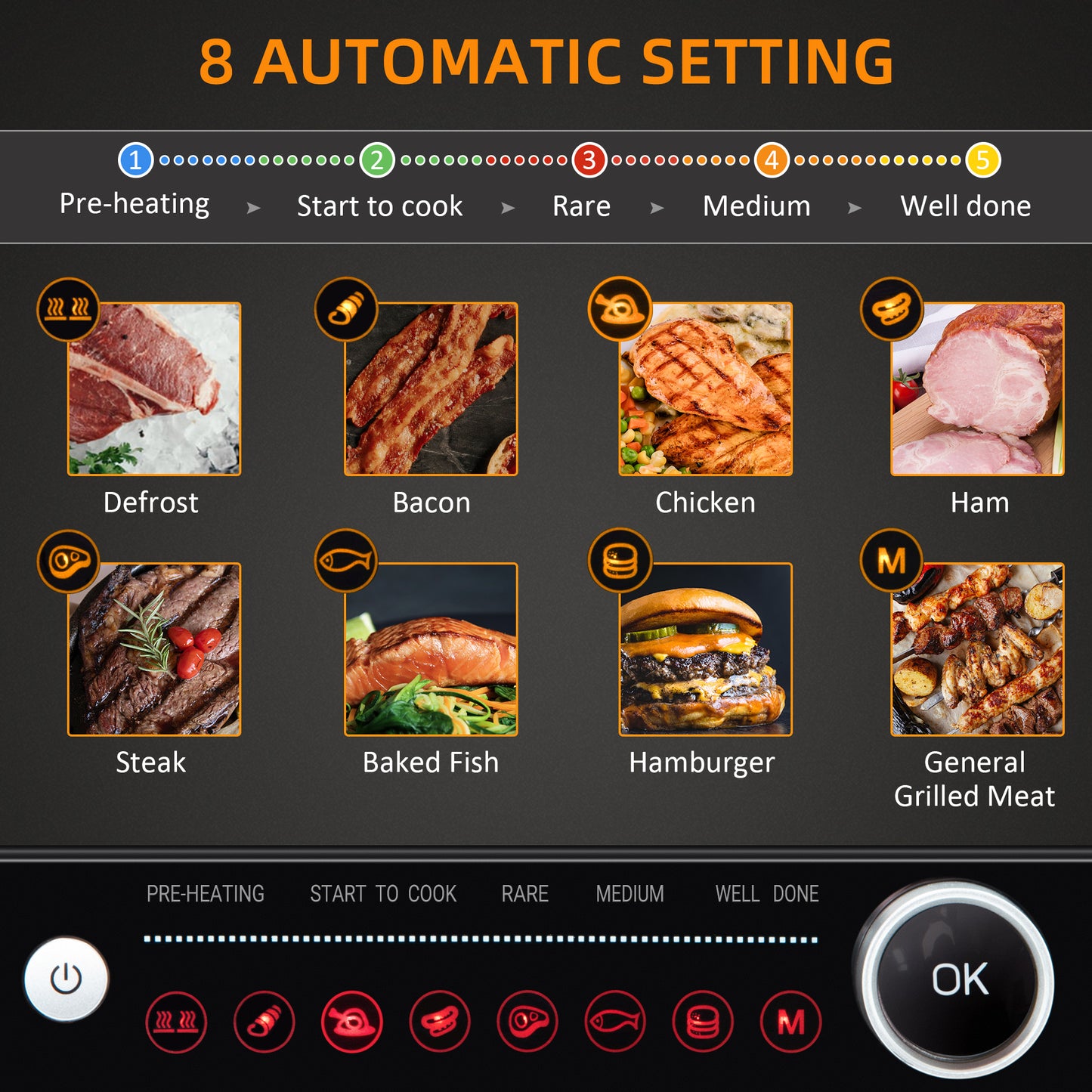 Health Grill & Panini Press, 2100W w/ 180° Flat Open 8 Automatic Settings