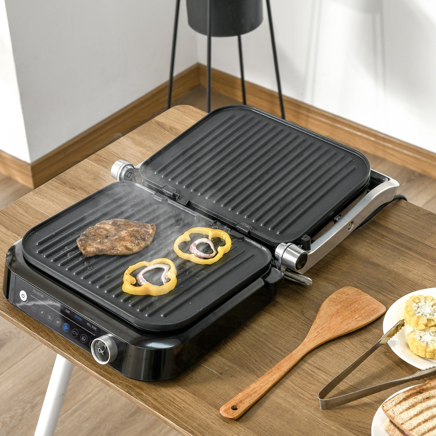 Health Grill & Panini Press, 2100W w/ 180° Flat Open 8 Automatic Settings