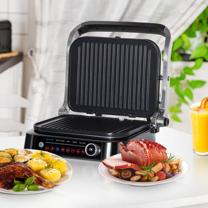 Health Grill & Panini Press, 2100W w/ 180° Flat Open 8 Automatic Settings