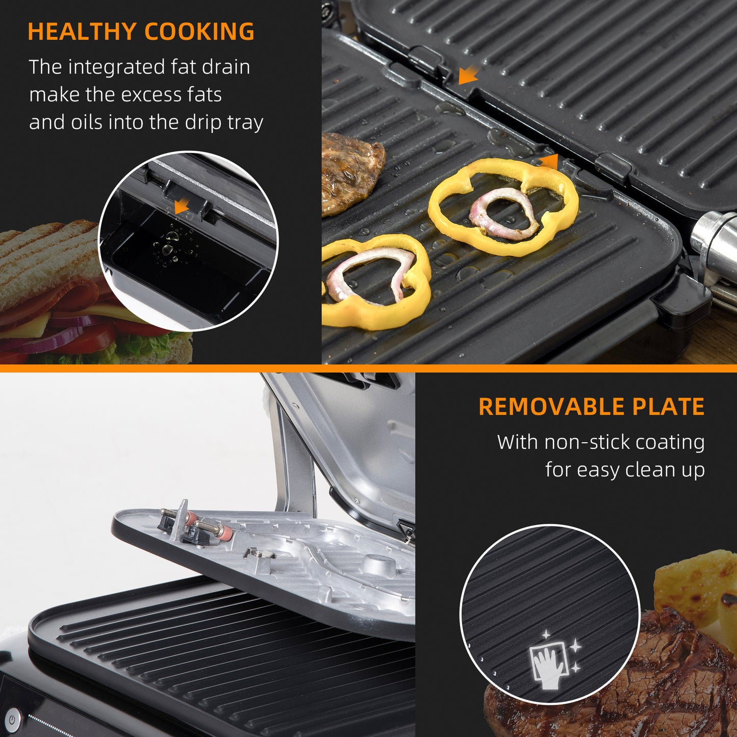 Health Grill & Panini Press, 2100W w/ 180° Flat Open 8 Automatic Settings