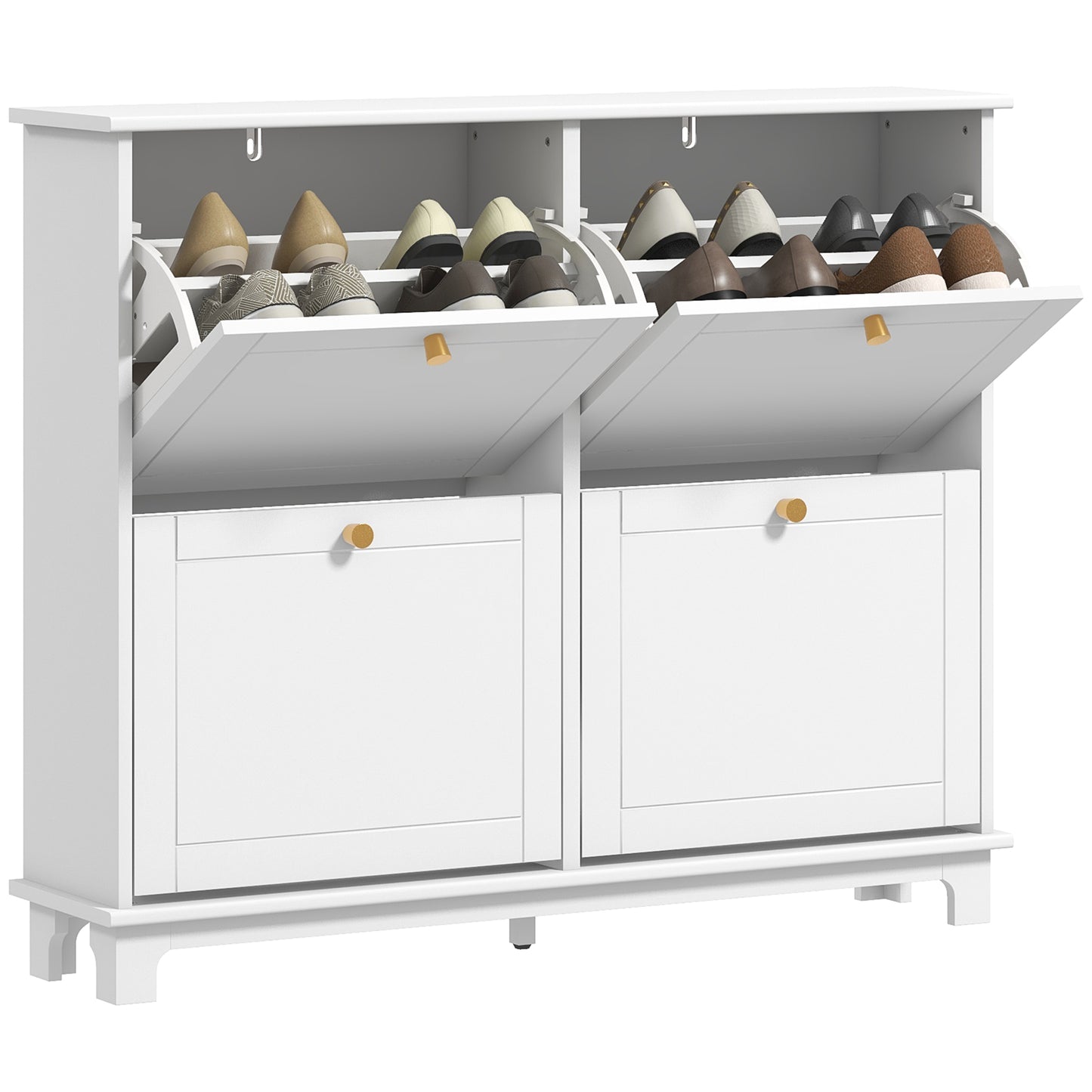 Narrow Shoe Cabinet with 4 Flip Drawers Adjustable Shelves, White