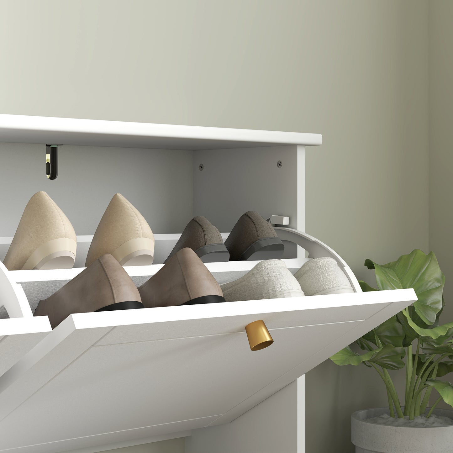 Narrow Shoe Cabinet with 4 Flip Drawers Adjustable Shelves, White