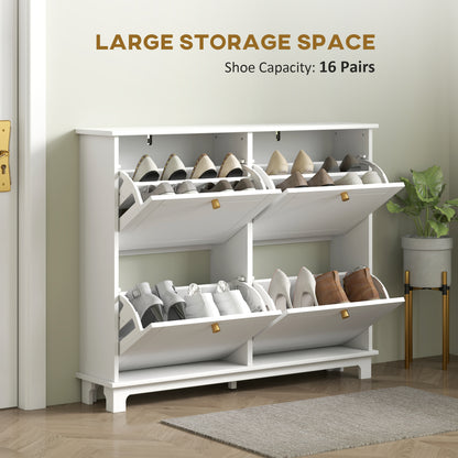 Narrow Shoe Cabinet with 4 Flip Drawers Adjustable Shelves, White