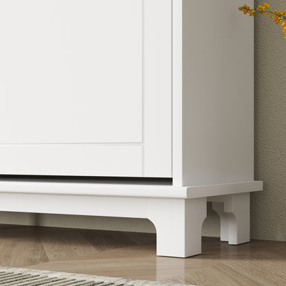 Narrow Shoe Cabinet with 4 Flip Drawers Adjustable Shelves, White