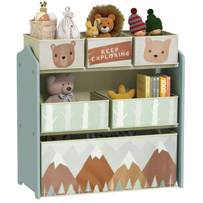 Kids Storage Unit with 6 Boxes, Childrens Toy Storage Organiser, Green