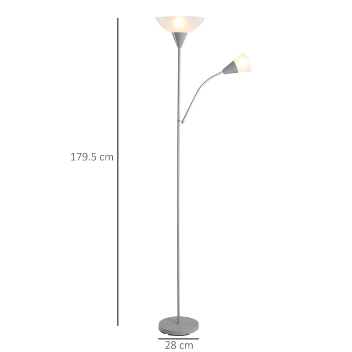 Modern Floor Reading Lamp 2 Adjustable Heads Steel Base Living Room Bedroom Office, 179.5cm