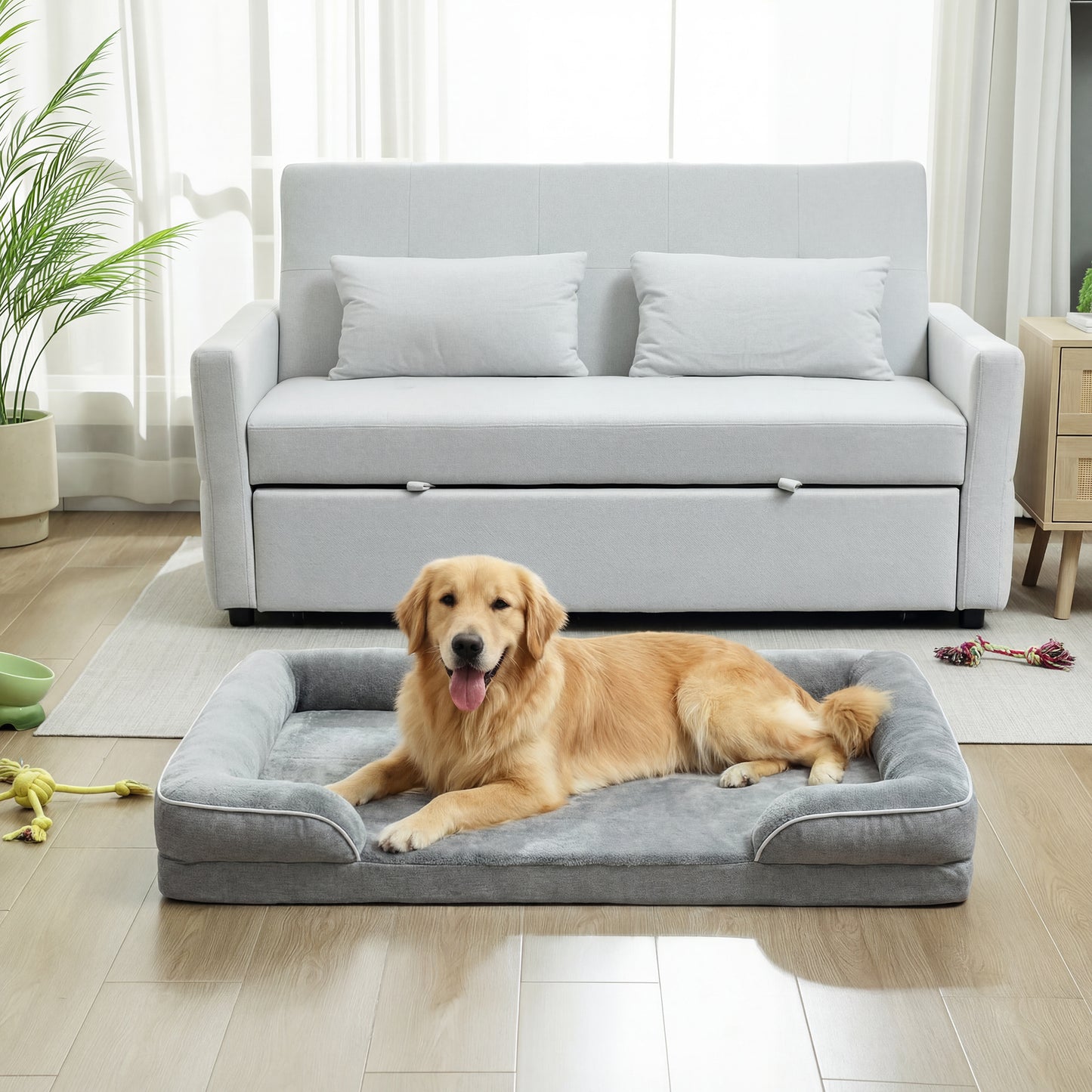 Dog Sofa Bed, Washable Pet Bed with Non-Slip Bottom, Grey