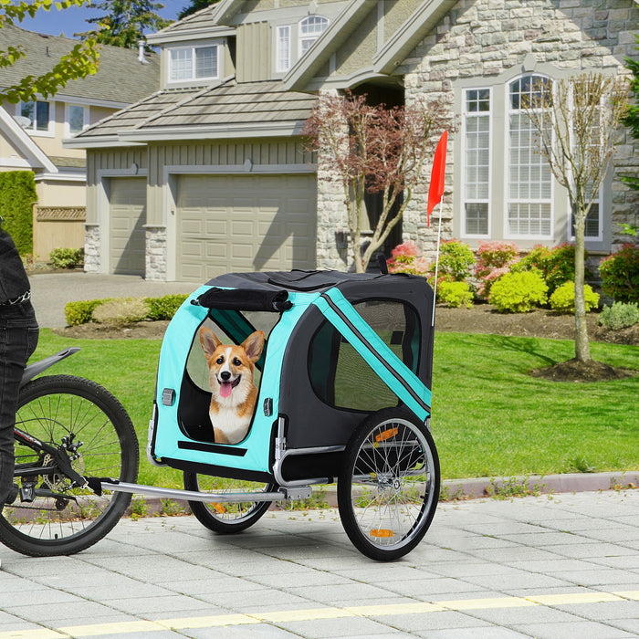 Dog Bike Trailer Folding Pet Trailer Dog Carrier Bicycle Steel Frame Jogger Stroller with Suspension - Green & Grey