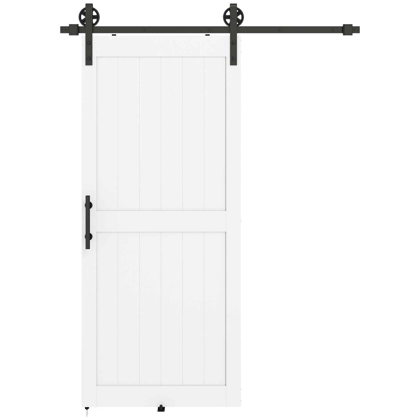 183cm Sliding Barn Door Kit, Sliding Door with Track, Hardware, Upgraded Rollers and Floor Guide, Industrial Handle, Water-Proof PVC Surface, White